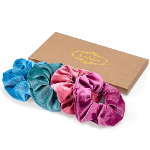 4-Pack Lolalet Large Soft Velvet Scrunchies for Thick Curly Hair - Women, Girls, Teens