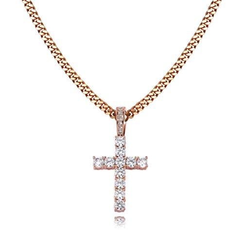 TOPGRILLZ 14K Silver Plated Gold Heart Cross Necklace & Pendant Chain