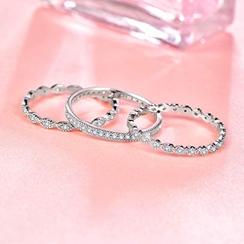 AVECON 925 Sterling Silver Stackable Engagement Ring Set for Women Size 5-10