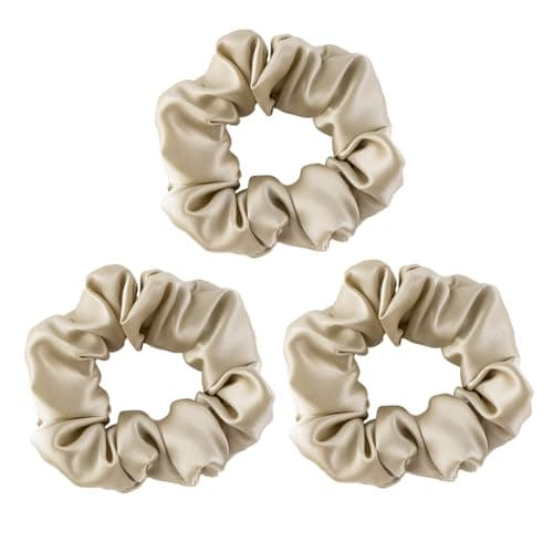 100% Mulberry Silk Scrunchies for Curly Hair, Thick Elastic Band, 3-Pack