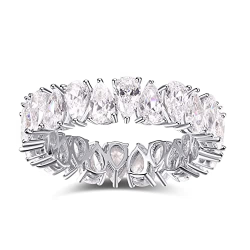 AVECON Eternity Band for Women Sterling Silver Stacking Ring Pear Cut CZ Wedding Size 5-9