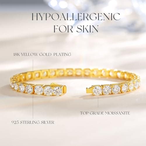 FANCIME 18K Gold Plated Moissanite Tennis Bracelet 4.7-19 Carats