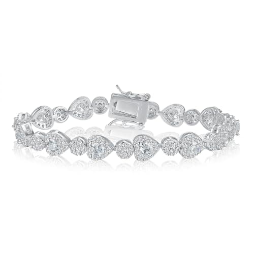 18K White Gold Heart Tennis Bracelet for Women, Size 6-8 inches
