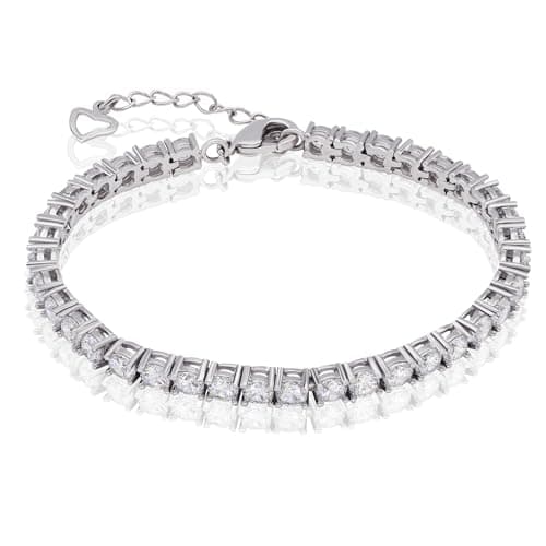 QUEENOU 18K White Gold Plated 10.8 CT Cubic Zirconia Tennis Bracelet