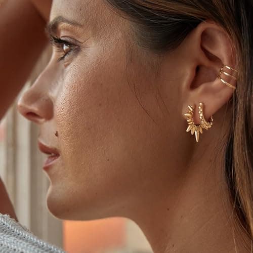 MYEARS 14K Gold Plated Simple Hoop Earrings Hypoallergenic