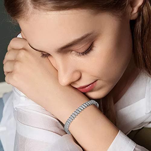 Refined title: MDFUN White Gold Plated Tennis Link Curb Chain Bracelet for Men Women 6.5-8 inches