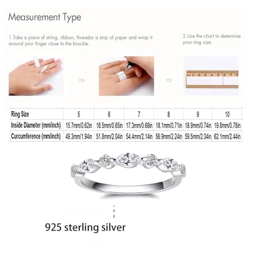HZSIKAO White Gold Plated Sterling Silver Moissanite Half Eternity Ring for Women Sizes 5-10