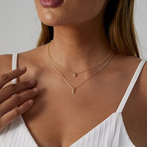MIDEEO CZ Diamond Layered Pendant Necklace for Women