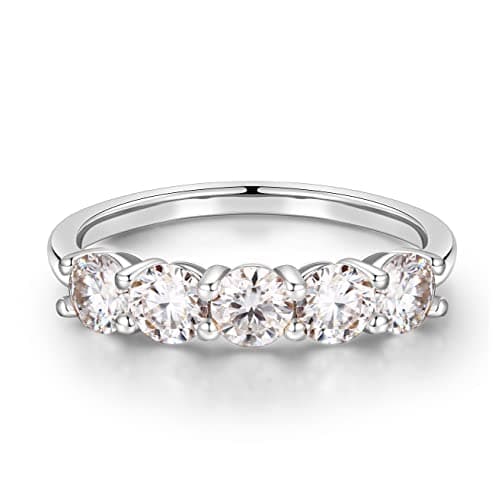 MOOSEA 5 Stone Moissanite Anniversary Rings, 3.75MM 14K White Gold Filled Jewelry
