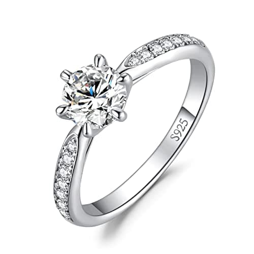 Moissanite Solitaire Engagement Rings for Women, 925 Sterling Silver Promise Ring