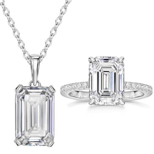 Michooyel Sterling Silver Emerlad Cut Diamond Jewelry Set