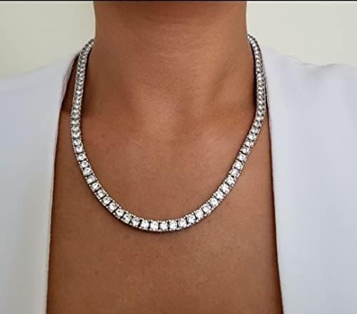 Orentini 925 Silver Plated CZ Diamond Tennis Necklace & Cross Pendant