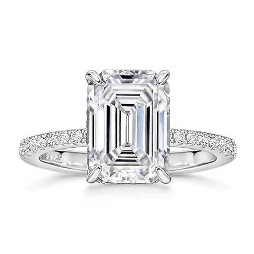 Michooyel 4ct Emerald Cut CZ Engagement Ring for Women, D Color VVS Wedding Promise Ring in Sterling Silver