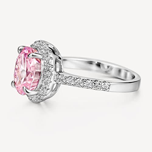 Michooyel S925 2.0ct Oval Pink Diamond Engagement Ring for Women