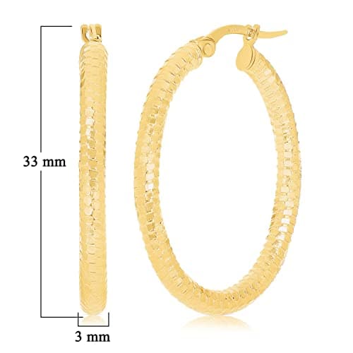 Direct Italian 14k Yellow Gold Honeycomb Medium Hollow Oval Hoop Earrings