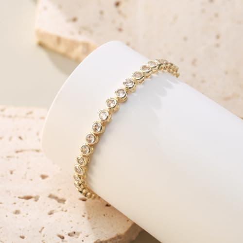 FANZE Classic Women's 14K Gold-Plated 3-5MM CZ Tennis Bracelet