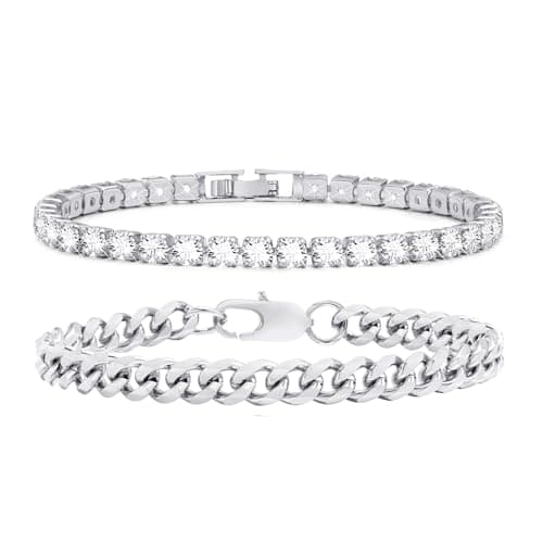 VNOX Sturdy Stainless Steel Curb Chain Bracelet Set for Men and Women, 6.5/7/7.4/8.2/9 Inches