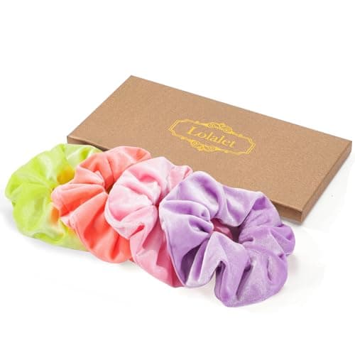 4-Pack Lolalet Large Soft Velvet Scrunchies for Thick Curly Hair - Women, Girls, Teens