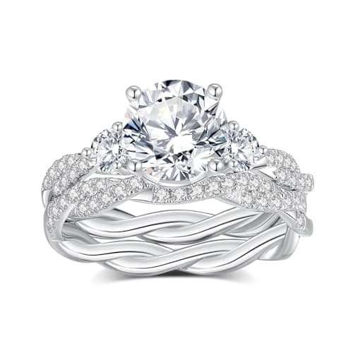 18K White Gold Plated Moissanite Engagement & Wedding Ring Sets