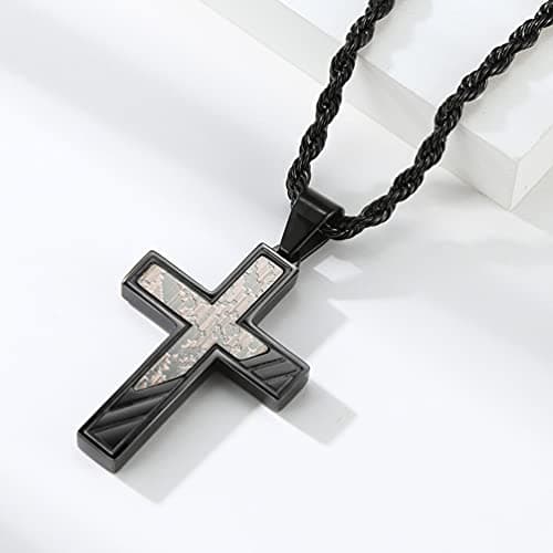 Men's Black Blue Cross Necklace Stainless Steel Crucifix Pendant 24 Inch Chain