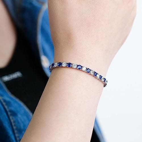 Kose 925 Sterling Silver Classic Tennis Bracelet | 4mm Sapphire Ruby Emerald Cubiz Zirconia | Women and Men, 6.5-8 inche