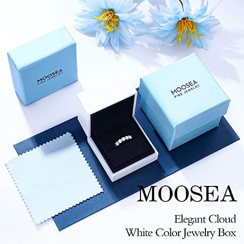 MOOSEA 5 Stone Moissanite Anniversary Rings, 3.75MM 14K White Gold Filled Jewelry