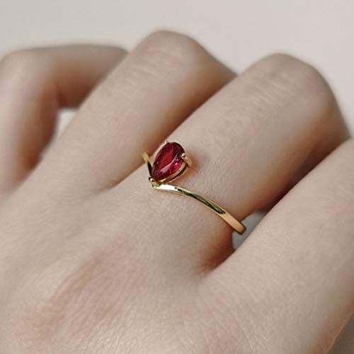 Michooyel 18K Gold Ruby Solitaire Pear Cut Promise Ring