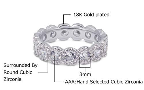 Savlano 18K White Gold Plated CZ Round Eternity Ring for Women