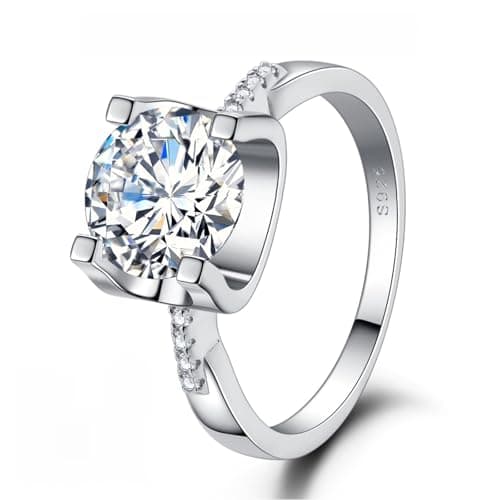 LuluRell Moissanite Promise Rings for Women, S925 Sterling Silver 6 Prong Solitaire D Color VVS1 Clarity Round Cut
