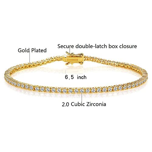 Gemsme 2.0MM Tennis Bracelet for Women and Men, 18K Gold Plated Cubic Zirconia Tennis Bracelet