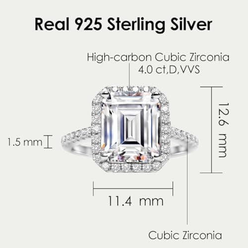 Michooyel 4.0ct Emerald Cut S925 Promise Ring for Women