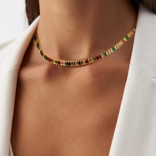 FANZE Gold Plated Tennis Necklace for Women Cubic Zirconia Choker