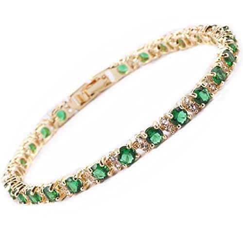 RIZILIA Eternity Yellow Gold Plated Tennis Bracelet, 7" Round CZ