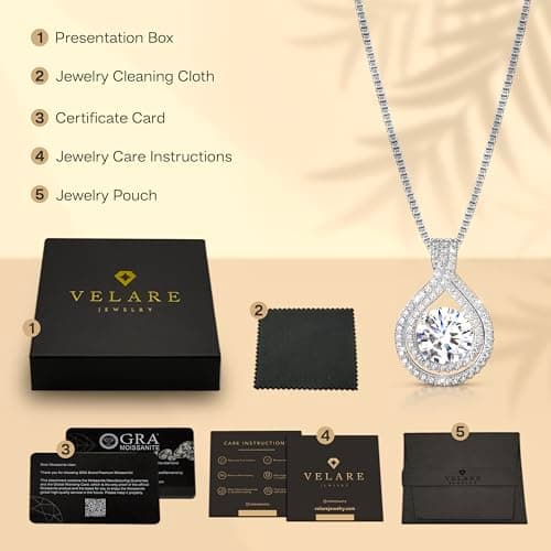 Velare Jewelry Platinum Plated Certified Moissanite Necklace for Women