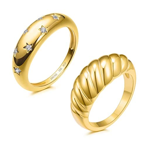 JINEAR 18K Gold Plated Croissant Braided Twisted Signet Ring for All Sizes