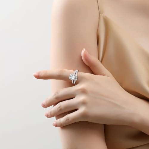 18K White Gold Plated Moissanite Engagement & Wedding Ring Sets
