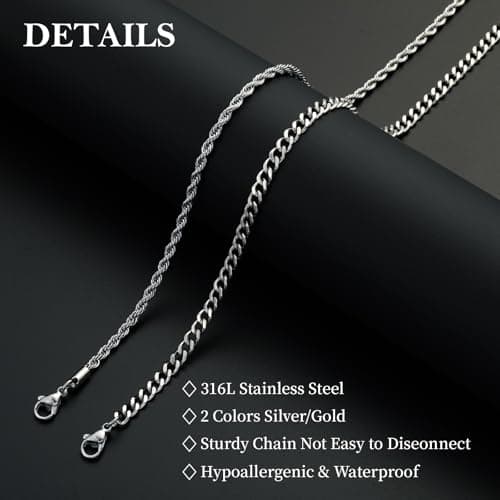 Lydow 2Pcs Chain Necklaces for Men, Women and Boys