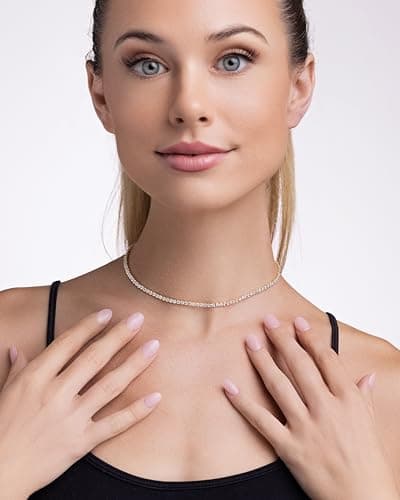 SNGIA 18K Gold Plated Cubic Zirconia Tennis Choker Necklace for Women