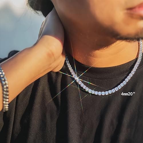 Zsllzm Women & Men 4/5mm 1 Row Prong-Setting Stainless Steel Cubic Zirconia Tennis Chain Necklace with Gift Box