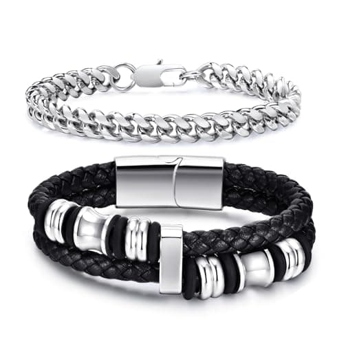 VNOX Sturdy Stainless Steel Curb Chain Bracelet Set for Men and Women, 6.5/7/7.4/8.2/9 Inches