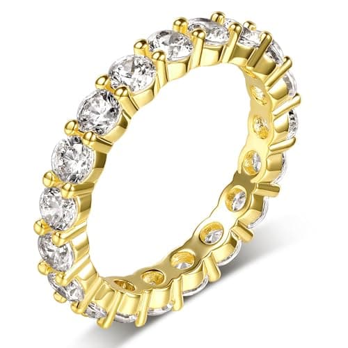 18K Gold Plated Round Cubic Zirconia Band Ring for Men & Women