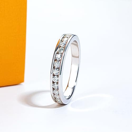 AimiIee D Color VVS1 Moissanite Eternity Ring 925 Silver for Women