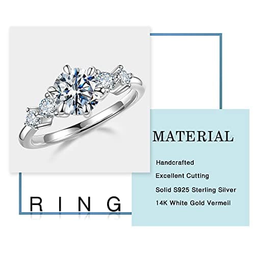 MOOSEA Round 5-Stone Moissanite Engagement Ring, 1.2ct D Color VVS1 Clarity, 14K Vermeil