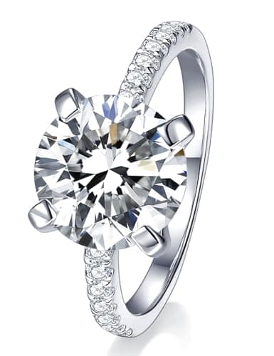 IMOLOVE Solitaire Moissanite Engagement Ring, 1CT D Color VVS1, 925 Sterling Silver & 18K White Gold Plated