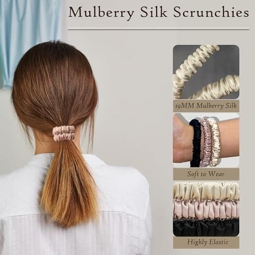 Chloven 6 Pack Mulberry Silk Scrunchies - 100% Pure Silk Hair Ties for Women