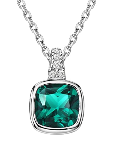 Michooyel Sterling Silver Emerald Cubic Zirconia Charm Pendant Necklace for Women