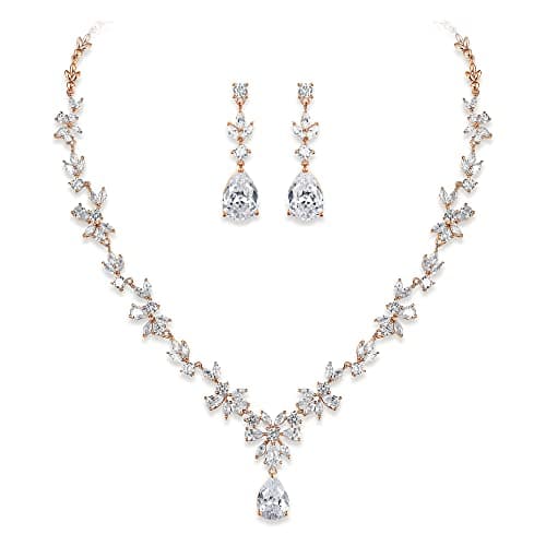 Crysdue Wedding Jewelry Set: Elegant Dangle Earrings & Teardrop Necklace for Bridal Party