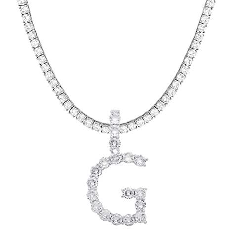 Jacruces Personalized Bling CZ Letter Necklace for Women Silver Tennis Chain