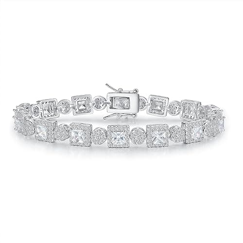 18K White Gold Heart Tennis Bracelet for Women, Size 6-8 inches