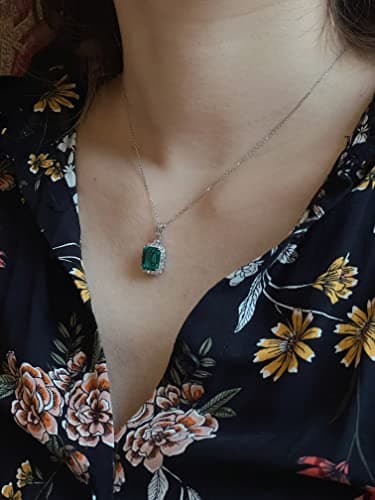 Michooyel S925 Lab-created Emerald Pendant Necklace For Women
